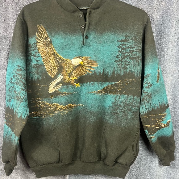 AU SPORTSWEAR Other - x Vtg Sweater Men XL Black Eagle fDouble
Sided Graphics Are Mint 3 Button Casual